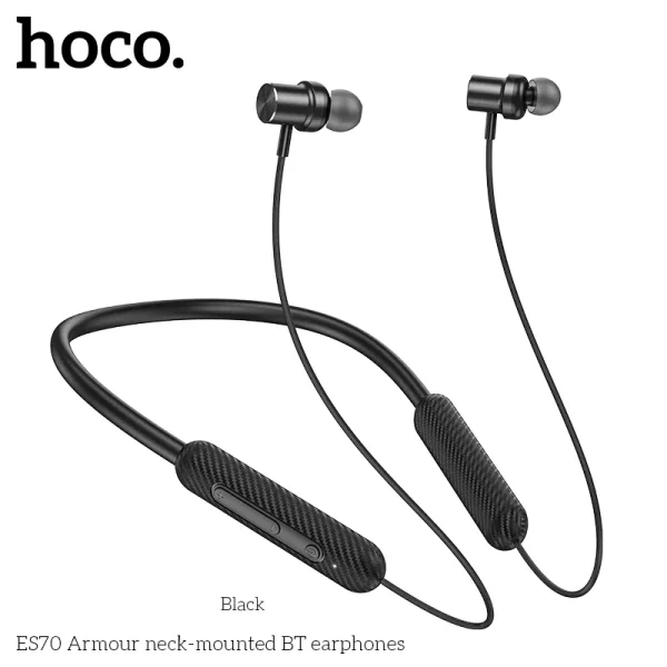 Hoco ES70 Long Battery Backup Bluetooth Neckband – Black Color. (Pcode:d)