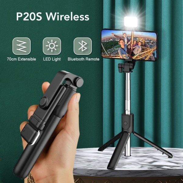 P20S Selfie Stick with LED Light+Built in blooth remote to capture photo and video.(Pc-dp)