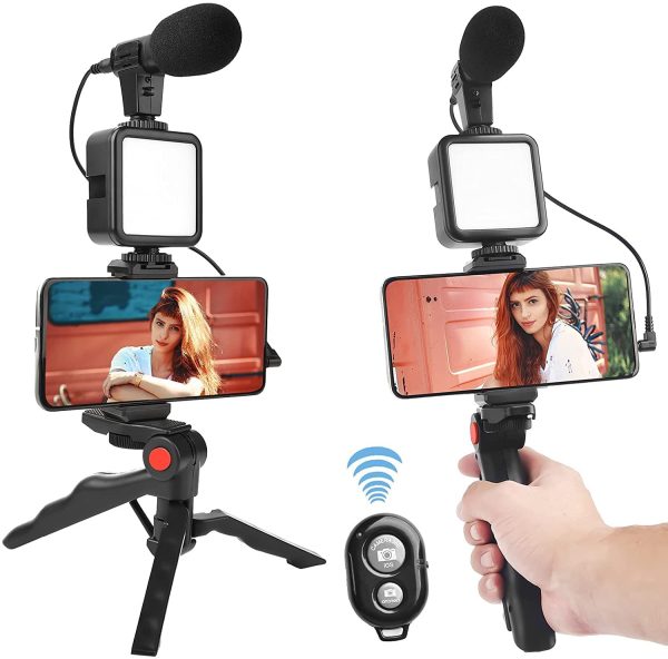 Video -Making Tripod Kit For Live Broadcast 3 In 1 With Microphone, Led Light, Mini Stand & Remote Control, Vloging Kit.(P-code:3970)